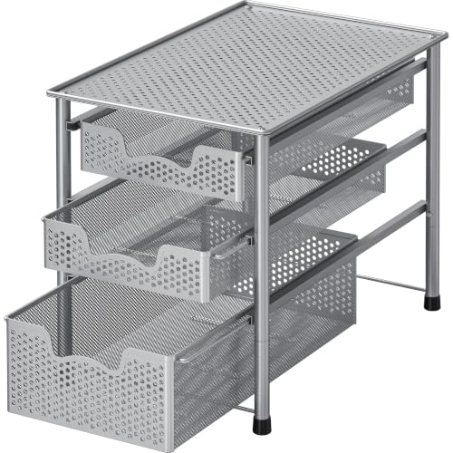 Simple Houseware Stackable 3 Tier Sliding Basket Organizer Drawer, Silver - color: Silver, size: 3-Tier