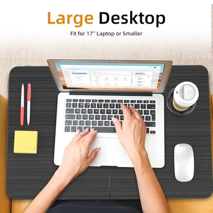 BUYIFY 23.4" Foldable Lap Desk Bed Table with Cup Holder Portable Tray | Folds Flat for Easy Storage, No Assembly Laptop Bed Desk, Sturdy and Lightweight, Patent Design,Carbon Black - color: Black