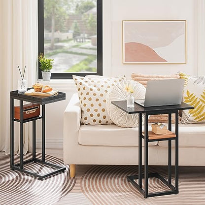 HOOBRO Foldable C Shaped End Table, C Shaped Side Table with Storage Shelf, Small Snack Table, Slide Under Couch Table for Sofa, Living Room Bedroom Small Spaces Easy Assembly, Black BK29SF01 - color: Black