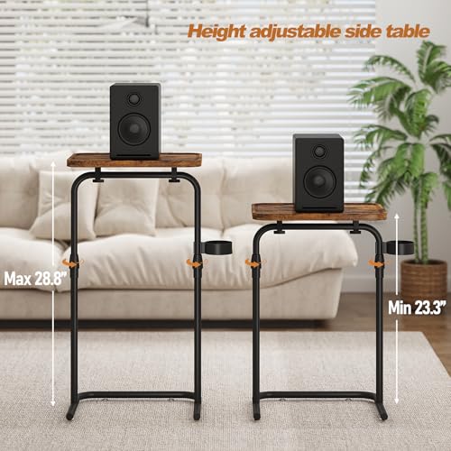 TUTOTAK C Shaped End Table with Tiltable Surface, Adjustable Height Side Table, Slide Under Couch Table TV Tray for Eating, Sofa Tray for Livingroom, Bedroom Brown TB01BB091 - color: Brown