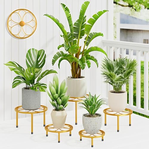 5 Pack Gold Round Small Outdoor Plant Stand for Patio(GoldFlower) - color: GoldFlower