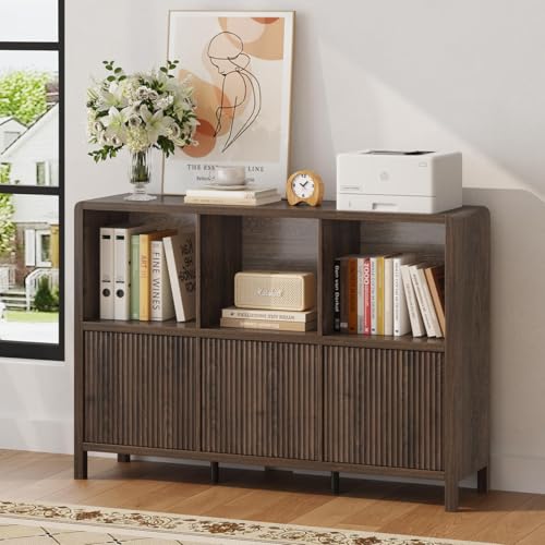 6 Cube Storage Organizer Book Shelf, Horizontal Bookshelf with 3 Doors, 3 Tier Wooden Bookcase for Living Room, Home Office (Dark Walnut) - color: Dark Walnut With 3 Doors