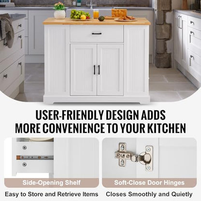 VEVOR 46" Wood Top Breakfast Bar with Storage Cabinet, Farmhouse Kitchen Table with Adjustable Shelf, Drawer, for Dining Kitchen Living Room, White - size: 46"W