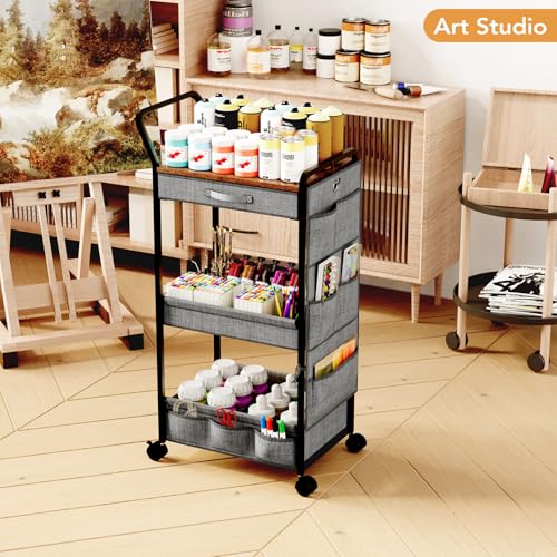 BBLIKE 3-Tier Diaper Caddy Organizer - Rolling Utility Baby Cart with Drawer and Side Pockets for Nursery and Baby Essentials, Multi-Function Cart for Bedroom and Bathroom, Gray - style: Drawer-Grey