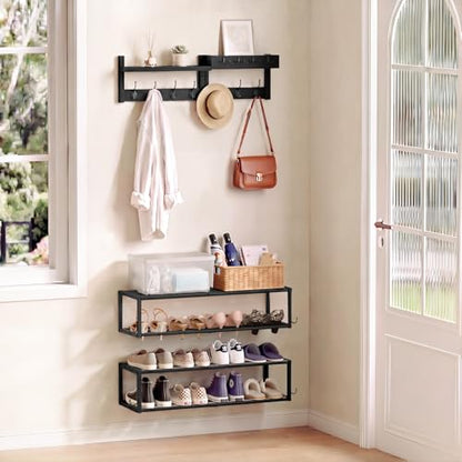 4 Pack Wall Mounted Coat and Shoe Rack Entryway, Space Saving Storage Bench for Entryway，Wall Coat Rack with Hooks, Adjustable Hanging Shoe Rack (Hold 12 Pairs), for Hallway, Entryway, Black - size: shoe and coat rack