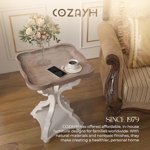 COZAYH Rustic Wooden Accent Tray Top Nightstand Side Table, White Legs - size: 1-Pack End Table