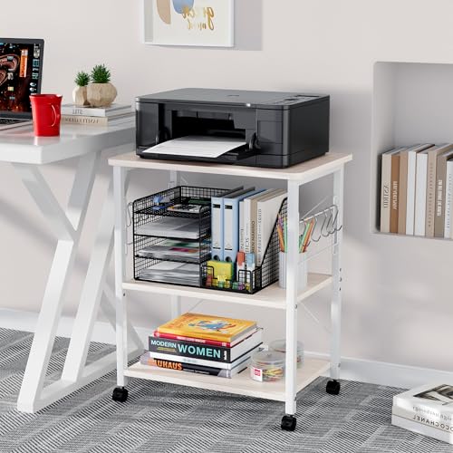 Mr IRONSTONE Microwave Cart 23.7'' for Small Space, 3-Tier Microwave Stand Coffee Cart Rolling Kitchen Utility cart on Wheels, White - color: White