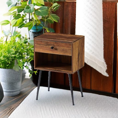 VECELO Nightstands Set of 2, Mid Century Modern End Bedside Table, Night Stand with Storage Drawer and 2 Tiers Open Shelf for Small Place, Bedroom, Living Room, Easy Assembly, Brown - color: Brown