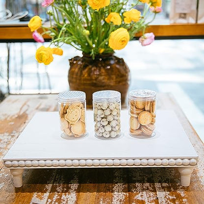 GENMOUS Farmhouse White Display Risers: Pedestal Stand for Bathroom - Rustic Tiered Tray Decor for Coffee Bar, Kitchen Counter, Sink, Plant Holder