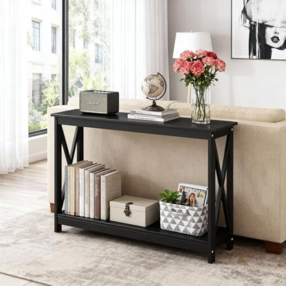 ZENY Console Table, Entryway Table, Narrow Sofa Table with 2-Tier Shelves, Entrance Table for Living Room, Entryway, Hallway, Foyer (Black, 11.8" D x 47" W x 31.7" H) - color: Black, size: 47"W