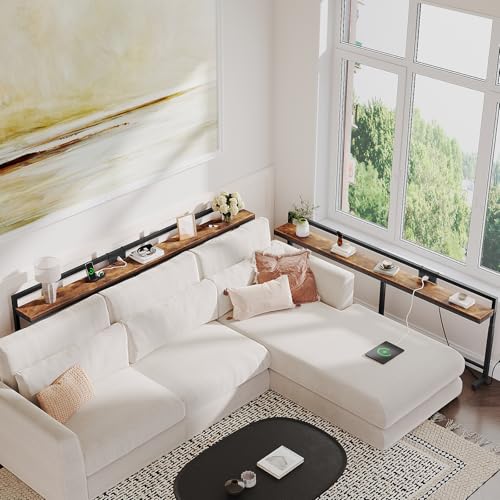 78.7'' Narrow Console Table with Adjustable Height (27.6''-35.4''), Behind Couch Table Skinny with Outlet, Long Entryway Table, Couch Table Behind Sofa for Living Room, Rustic Brown CT22UBR - color: Rustic Brown + Black, size: 78.7"L x 6.7"W x 27.6"H - 35