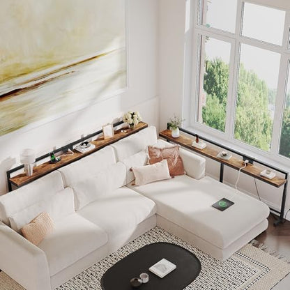 78.7'' Narrow Console Table with Adjustable Height (27.6''-35.4''), Behind Couch Table Skinny with Outlet, Long Entryway Table, Couch Table Behind Sofa for Living Room, Rustic Brown CT22UBR - color: Rustic Brown + Black, size: 78.7"L x 6.7"W x 27.6"H - 35