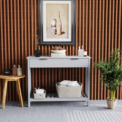 TaoHFE Grey Narrow Console Table with Drawer Storage Shelf, Modern Wooden Entryway Sofa Table, 39 Inch Slim Behind Couch Table, Side Display Console Table for Living Room,Office,Grey - color: Grey