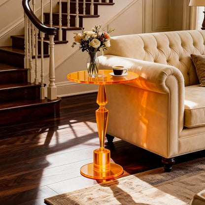 Acrylic Round Side Table, End Table Nightstand Pedestal Table for Living Room, Bedroom, Balcony (Orange, 15.7“×15.7”×21.7“) - color: Orange