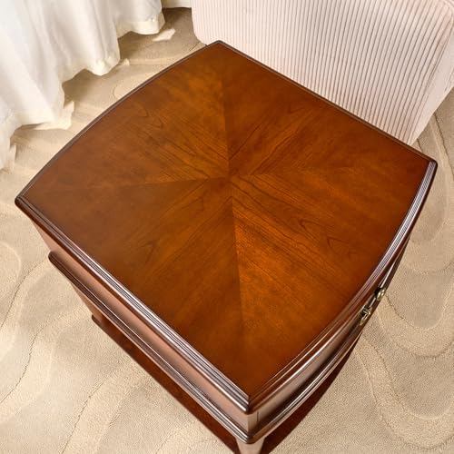 Farmhouse End Side Table Set of 2 with Pull-Out Tray And Storage Drawer, Sofa Beside Tables, Nightstand, No-Tools Assembly 17.7”L x 19.7”W x 22.8”H for Living Room, Caramel Brown CJZ-A1569-MG - style: 2*End Table with 1 Drawer