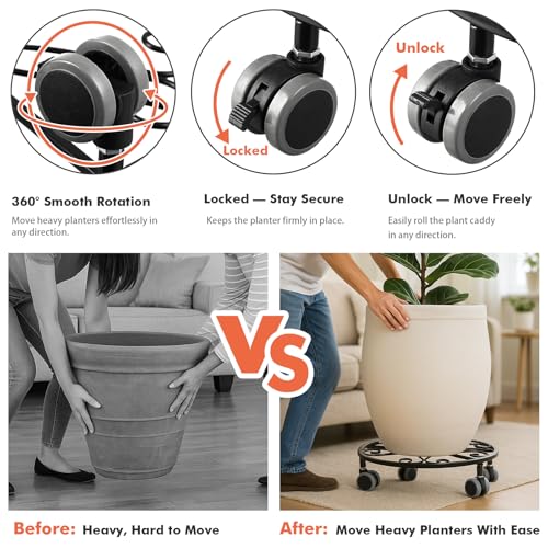 3 Pack Plant Caddy with Wheels Heavy Duty 11.8 Inches Metal Plant Stand with Wheels Plant Dolly Rolling Plant Stand Plant Roller with Casters for Indoor and Outdoor (3, Black) - color: Black