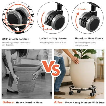 3 Pack Plant Caddy with Wheels Heavy Duty 11.8 Inches Metal Plant Stand with Wheels Plant Dolly Rolling Plant Stand Plant Roller with Casters for Indoor and Outdoor (3, Black) - color: Black