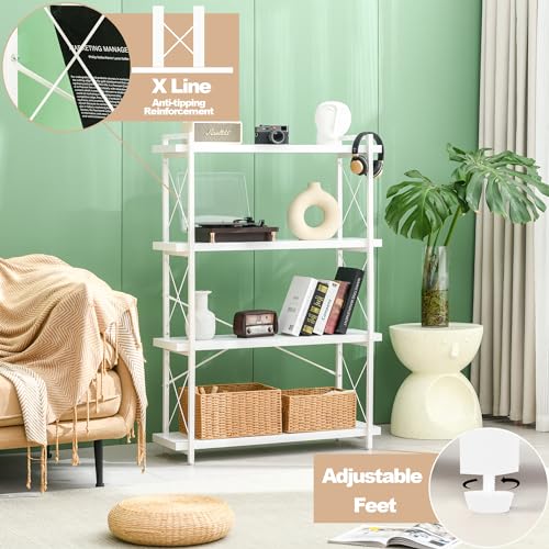 HCHQHS Bookshelf, 4-Tier Industrial Bookcase, White Open Book Shelf, Freestanding Tall Bookshelves with Metal Frame - color: Cloud White, size: 4-Tier (35.8"W x 51.2"H)