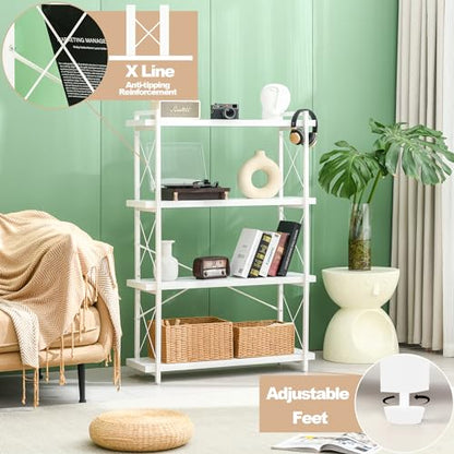 HCHQHS Bookshelf, 4-Tier Industrial Bookcase, White Open Book Shelf, Freestanding Tall Bookshelves with Metal Frame - color: Cloud White, size: 4-Tier (35.8"W x 51.2"H)