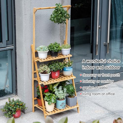 COPREE Bamboo 3-Tier Hanging Plant Stand Planter Shelves Flower Pot Organizer Rack Folding Display Shelving Plants Shelf Unit Holder
