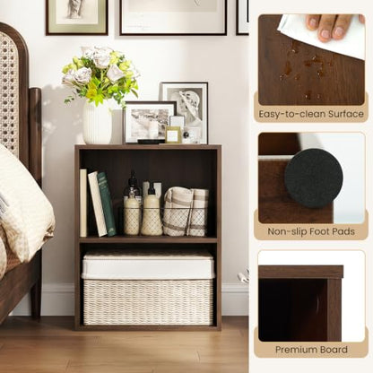 Giantex 2-Cube Bookshelf, 2-Layer Storage Shelf Bookcase | Display Shelf with Open Storage Space for Living Room, Home Office, Multi-Functional Furniture Display Cabinet, Dark Walnut - color: Dark Walnut