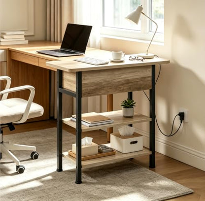 WLIVE 3-Tier End Table with Charging Station, Flip Top Narrow Side Table with Storage Shelf, Small Nightstand with USB Ports and Outlets,Bedside Table for Living Room, Bedroom - color: Greige