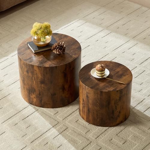 Nesting Coffee Table Set of 2, Modern Round Coffee Table, Accent Side Tables for Small Spaces Living Room Office,Dark Brown - color: Dark Brown