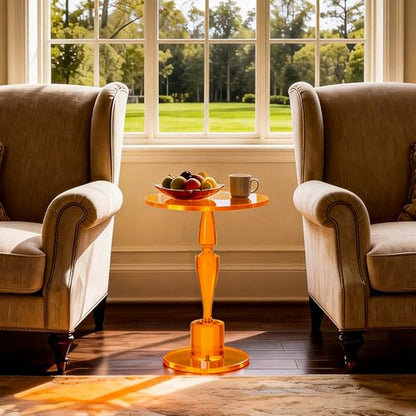 Acrylic Round Side Table, End Table Nightstand Pedestal Table for Living Room, Bedroom, Balcony (Orange, 15.7“×15.7”×21.7“) - color: Orange