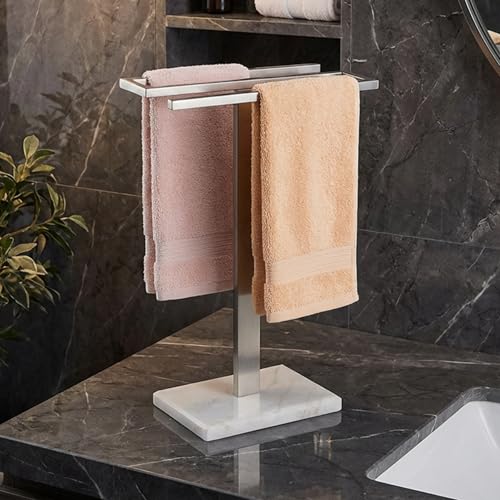 KES Hand Towel Holder for Bathroom, Countertop Towel Stand with Weighted Marble Base, S-Shape Hand Towel Rack Stand Freestanding Counter Top 18/8 Stainless Steel Brushed Finish, BTH223-2 - color: Brushed Grey