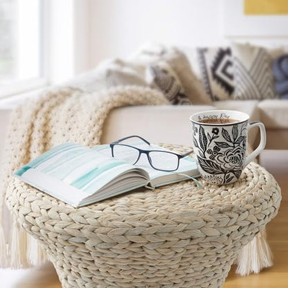 Casafield Hourglass Side Table, Whitewash White, Water Hyacinth Round End Table, Boho Woven Wicker Accent for Bedroom, Living Room, Office, Entryway - color: Whitewash - Hyacinth