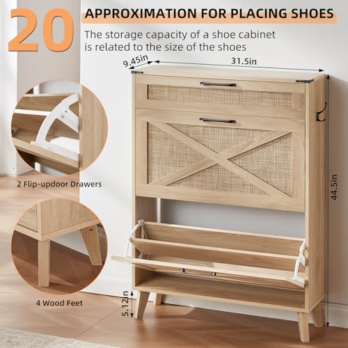LEYAOYAO Shoe Cabinet Storage for Entryway with 2 Flip Drawers | Rack Narrow Organizer Slim Hidden Wood Shoe Cabinet Furniture - color: Natural Oak