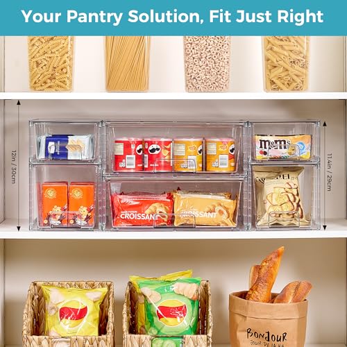 Vtopmart 6 Pack Clear Stackable Storage Drawers,Easy to Assemble Pantry Organizers and Storage with handles,Plastic Drawers for Kitchen Pantry,Cabinet,Under Sink Organization - style: 2 Wide+2 Medium+2 Small