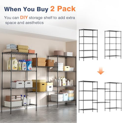 5-Tier Heavy Duty Wire Shelving Unit,35.4" Wx18 Dx71 H,Wire Shelf Racks with Wheels,Height Adjustable Storage Metal Shelves for Kitchen,Garage,Office,Living Room,Pantry,Black - size: 5-Tier,35"x18"x71"(WxDxH)