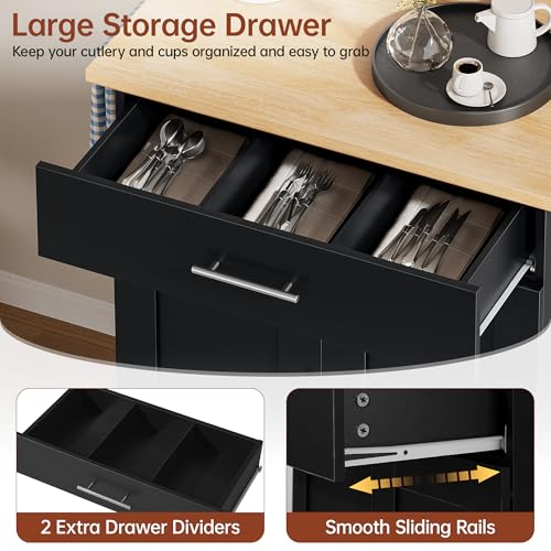 Mobile Kitchen Island on Wheels, Large Drawer, Black | On Wheels, Large Drawer, Adjustable Shelf, Towel Rack, Rolling Island Table,for Kitchen & Dining Room - size: Small Kitchen Island, style: Modern Black