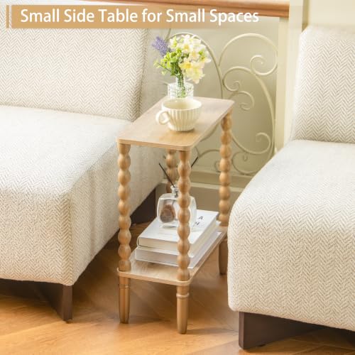 Fultyle Narrow End Table, Small Narrow Side Table with 2-Tier Storage, Skinny Bedside Table Nightstand for Narrow Spaces, Living Room, Bedroom (Rustic Walnut) - color: Rustic Walnut