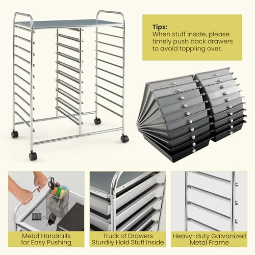 DREAMADE Rolling Cart with Storage Drawers, Utility Cart with Removable Plastic Drawers, Lockable Wheels, Art Cart for Classroom Organization Art Supplies Office Scrapbook (20 Drawers, Mixed-black) - color: Mixed-black, style: 20 Drawers