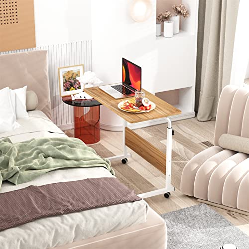 Side Table with Wheels, Home Snack Side Table with Castors Mobile End Table,Oak,05#1-80OK-S8-US - color: Oak, size: 31.5 inches