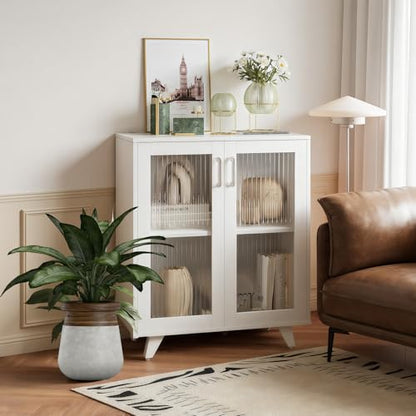 Panana Kitchen Buffet Server Table Accent Sideboard Cupboard Server Buffet Console Table with Doors Cabinet (27inch, White) - color: White, size: 27inch