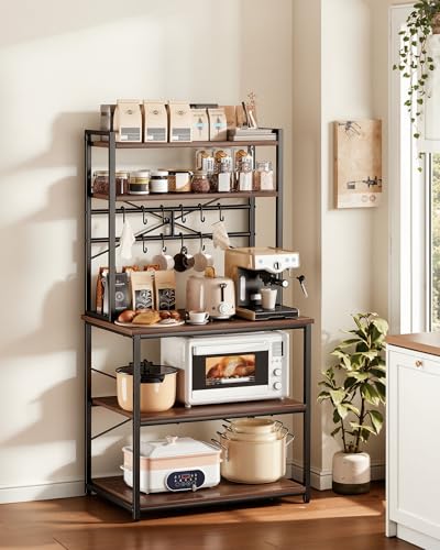 VEVOR Bakers Rack, 31.5 inch Width Microwave Stand,Kitchen Stand with X-Shaped Support Bar & 12 S-Shaped Hooks,Kitchen Storage Shelf for Dish Storage, Spice Jars, Coffee Bar Organization - size: 31.5 x 15.7 x 63.7