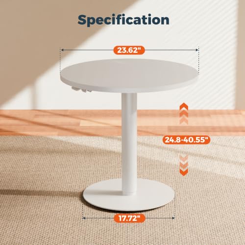 24" Pneumatic Height Adjustable Round Side Table, Gas Lift Pedestal Drink End Table, Small Accent Nightstand for Living Room Sofa Couch, White - color: White, size: 23.62"