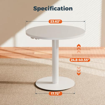 24" Pneumatic Height Adjustable Round Side Table, Gas Lift Pedestal Drink End Table, Small Accent Nightstand for Living Room Sofa Couch, White - color: White, size: 23.62"