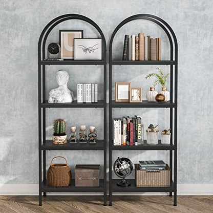 Tribesigns 4-Tier Open Bookshelf Set of 2, 70.8" Industrial Wood Bookcase with Metal Frame, Freestanding Display Rack Tall Shelving Unit for Office, Bedroom (Black, 2PCS) - color: Black, size: 2PCS/4-Tier