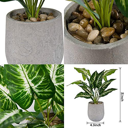 Der Rose 16" Fake Plant Potted Taro Leaf with Rocks for Home Decor | Single potted taro leaf faux plant，a green accent for office desk bathroom shelf and living room，eco-friendly