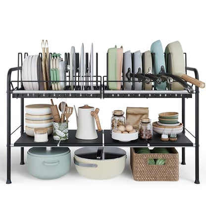 NETEL Adjustable Under Sink Organizers and Storage,Pots and Pans Organizer Under Kitchen Cabinet,Pan Lid Organizers Inside Cabinet,Expandable Cabinet Storage Shelf with Pan Rack and 14 Dividers - size: Multi-functional with 2 pot holders