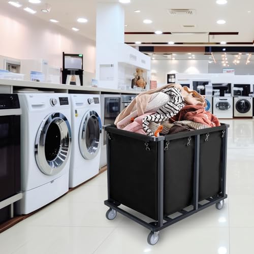 Commercial Laundry Cart with Wheels,400L Black | 600LBS Heavy Duty Industrial Laundry Cart with Steel Frame and Oxford Cloth Bag, Rolling Laundry Cart for Home,Hotel - color: Black