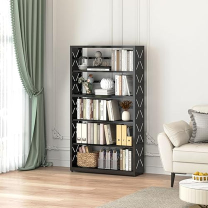 Polup Metal Bookshelf, 5 Tier Wide Bookcase with Adjustable Shelves, Tall Black Book Shelf with Bookends, Large Display Shelves for Living Room, Home Office, Library - color: Black, size: 5 Tier-31" W