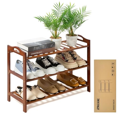 3 Tier Bamboo Shoe Rack, Shoe Shelf Shoes Rack Shoe Organizer for Closet, Entryway, Bedroom, Living Room, Front Door, Studio, Bathroom