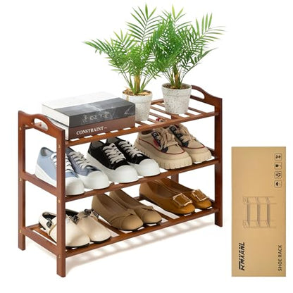 3 Tier Bamboo Shoe Rack, Shoe Shelf Shoes Rack Shoe Organizer for Closet, Entryway, Bedroom, Living Room, Front Door, Studio, Bathroom