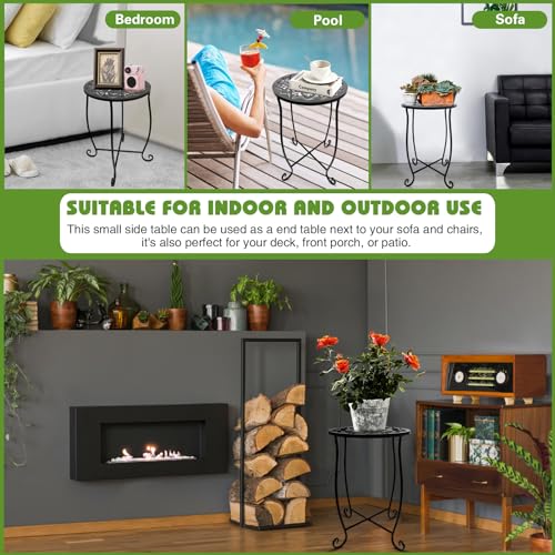 Fashion&cool Side Tables for Small Space, Metal Outdoor Indoor Round Side Table, Small End Table Pool Chair Side Table for Patio Yard Porch Balcony Garden Bedside Plant Stand