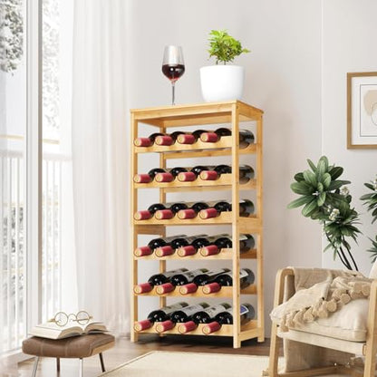 Wine Rack 24-Botttle Freestanding Floor, 6-Tier Wine Rack Shelf with Table Top, Bamboo Display Wine Storage Shelves Kitchen Bar Dining Room Living Room, Natural - color: 6 Tier Natural